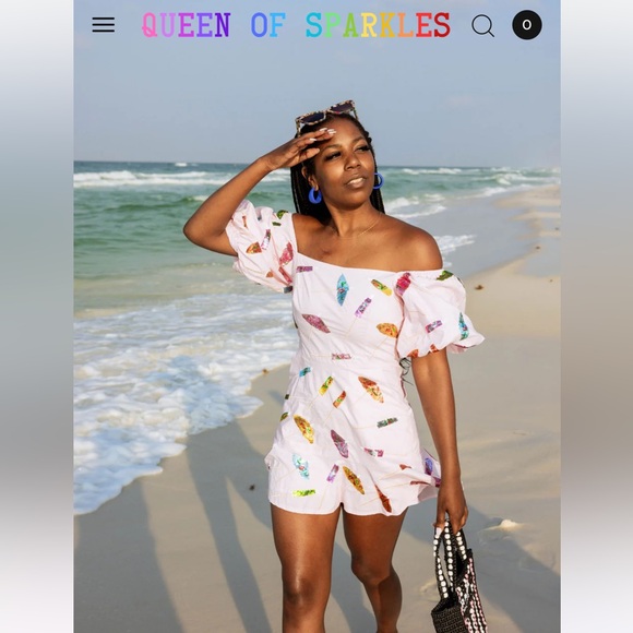 🗿NWOT Queen of Sparkles Tiki Umbrella kitsch Sleeve Dress light pink Beach QOS 🌺 - Picture 6 of 7